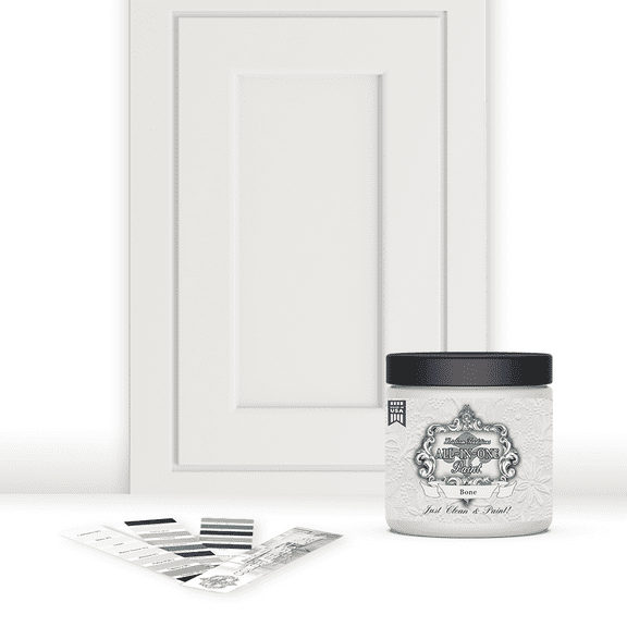 Heirloom Traditions ALL-IN-ONE Paint, Bone (off white), 8oz Sample - Durable cabinet and furniture paint. Built in primer and top coat, no sanding needed. Includes our 30 featured color card.