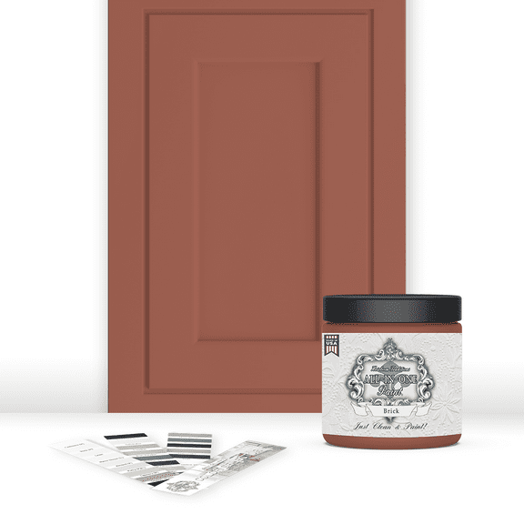 Heirloom Traditions ALL-IN-ONE Paint, Brick (burnt cinnamon), 8oz Sample - Durable cabinet and furniture paint. Built in primer and top coat, no sanding needed. Includes our 30 featured color card.