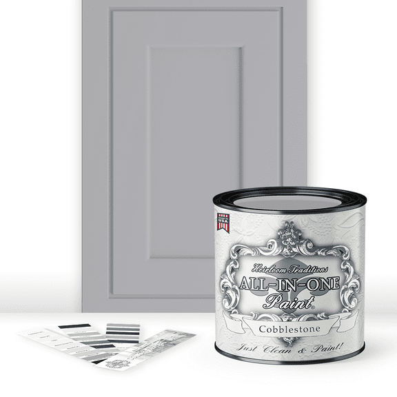 ALL-IN-ONE Paint by Heirloom Traditions, Cobblestone (gray), Quart - Durable cabinet and furniture paint. Built in primer and top coat, no sanding needed. Includes our 30 featured color card.