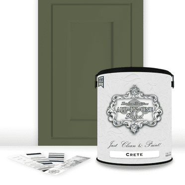 ALL-IN-ONE Paint, Durable cabinet and furniture paint. Built in primer and top coat, no sanding needed. Includes our 30 featured color card - Crete (olive green), Gallon