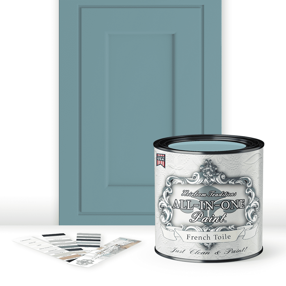 ALL-IN-ONE Paint by Heirloom Traditions, French Toile (Vivid Blue), Quart - Durable cabinet and furniture paint. Built in primer and top coat, no sanding needed. Includes our 30 featured color card.
