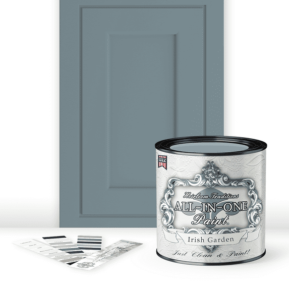 Heirloom Traditions ALL-IN-ONE Paint, Irish Garden (blue green), Quart - Durable cabinet and furniture paint. Built in primer and top coat, no sanding needed. Includes our 30 featured color card.