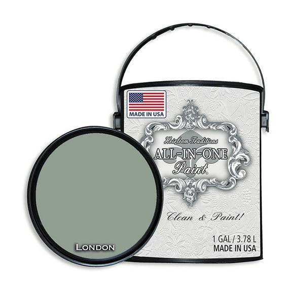 ALL-IN-ONE Paint by Heirloom Traditions, London (green gray), Gallon - Durable cabinet and furniture paint. Built in primer and top coat, no sanding needed. Includes our 30 featured color card.