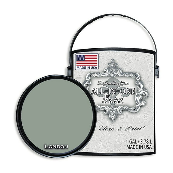 ALL-IN-ONE Paint by Heirloom Traditions, London (green gray), Gallon - Durable cabinet and furniture paint. Built in primer and top coat, no sanding needed. Includes our 30 featured color card.