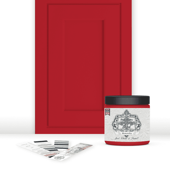 Heirloom Traditions ALL-IN-ONE Paint, Monarchy (primary red), 8oz Sample - Durable cabinet and furniture paint. Built in primer and top coat, no sanding needed. Includes our 30 featured color card.