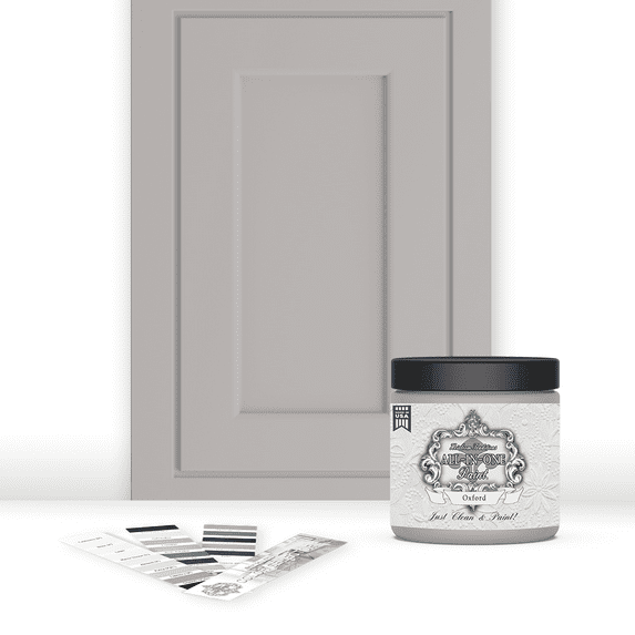 Heirloom Traditions ALL-IN-ONE Paint, Oxford (neutral gray), 8oz Sample - Durable cabinet and furniture paint. Built in primer and top coat, no sanding needed. Includes our 30 featured color card.