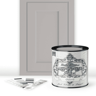 ALL-IN-ONE Paint, Durable cabinet and furniture paint. Built in primer and top coat, no sanding needed. Includes our 30 featured color card - Oxford (neutral gray), Quart