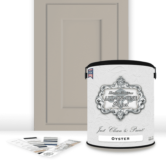 Heirloom Traditions ALL-IN-ONE Paint, Oyster (taupe), Gallon - Durable cabinet and furniture paint. Built in primer and top coat, no sanding needed. Includes our 30 featured color card.