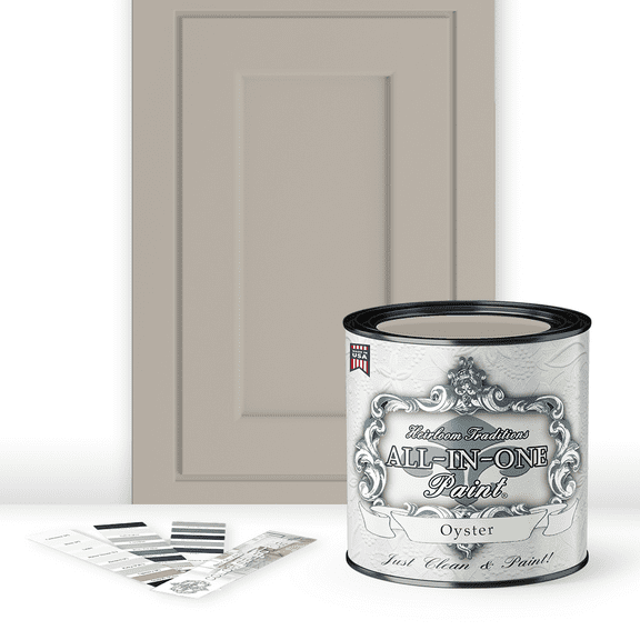 ALL-IN-ONE Paint by Heirloom Traditions, Oyster (Neutral Taupe), Quart - Durable cabinet and furniture paint. Built in primer and top coat, no sanding needed. Includes our 30 featured color card.