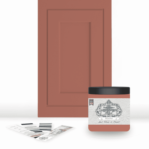 ALL-IN-ONE Paint by Heirloom Traditions, Sedona (Warm Coral), 8oz Sample - Durable cabinet and furniture paint. Built in primer and top coat, no sanding needed. Includes our 30 featured color card.