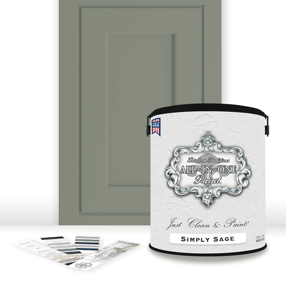 ALL-IN-ONE Paint, Durable cabinet and furniture paint. Built in primer and top coat, no sanding needed. Includes our 30 featured color card - Simply Sage, Gallon