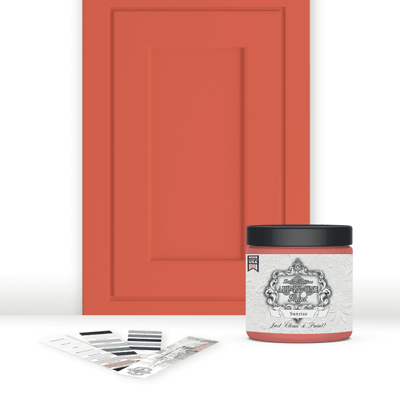 Heirloom Traditions ALL-IN-ONE Paint, Sunrise (orange-coral), 8oz Sample - Durable cabinet and furniture paint. Built in primer and top coat, no sanding needed. Includes our 30 featured color card.