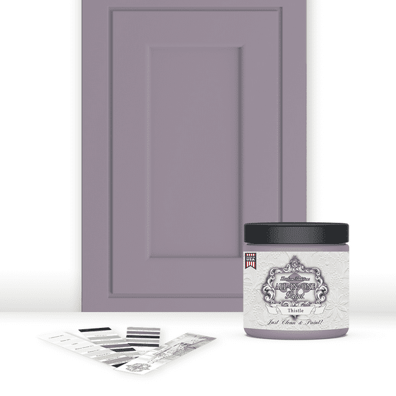ALL-IN-ONE Paint by Heirloom Traditions, Thistle (Gray Purple), 8oz Sample - Durable cabinet and furniture paint. Built in primer and top coat, no sanding needed. Includes our 30 featured color card.