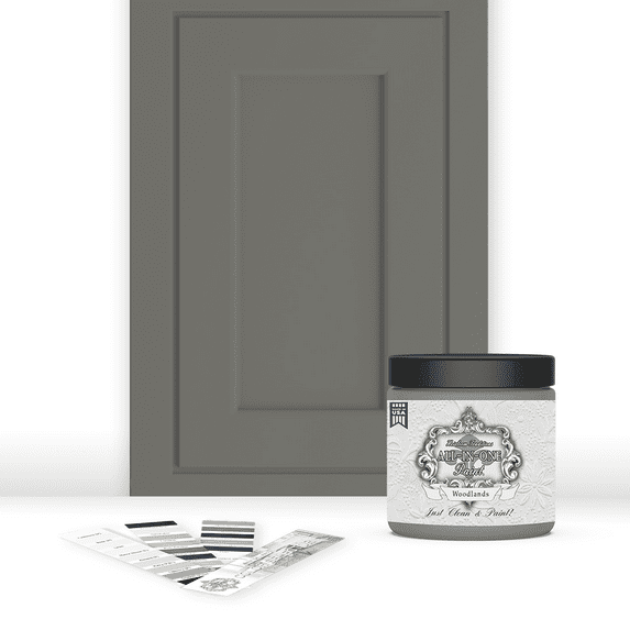 ALL-IN-ONE Paint, Woodlands (muted, earthy, mossy green), 8oz Sample - Durable cabinet and furniture paint. Built in primer and top coat, no sanding needed. Includes our 30 featured color card.