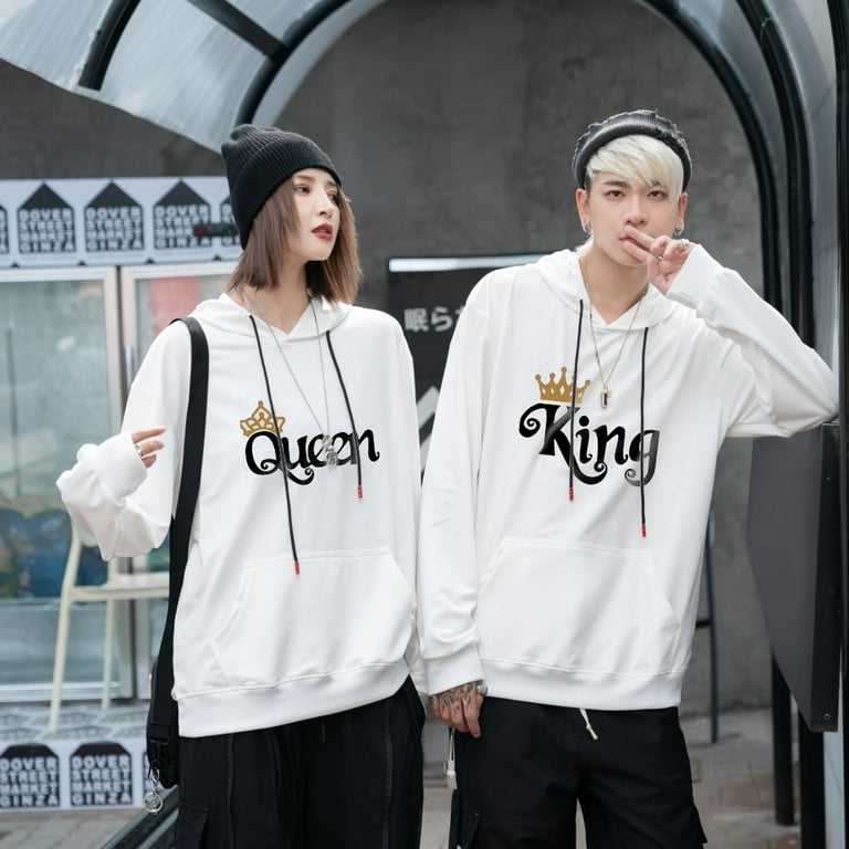 ALL King Queen Men s and Women s Sweatshirt Fashion Print Hooded Warm Sweater
