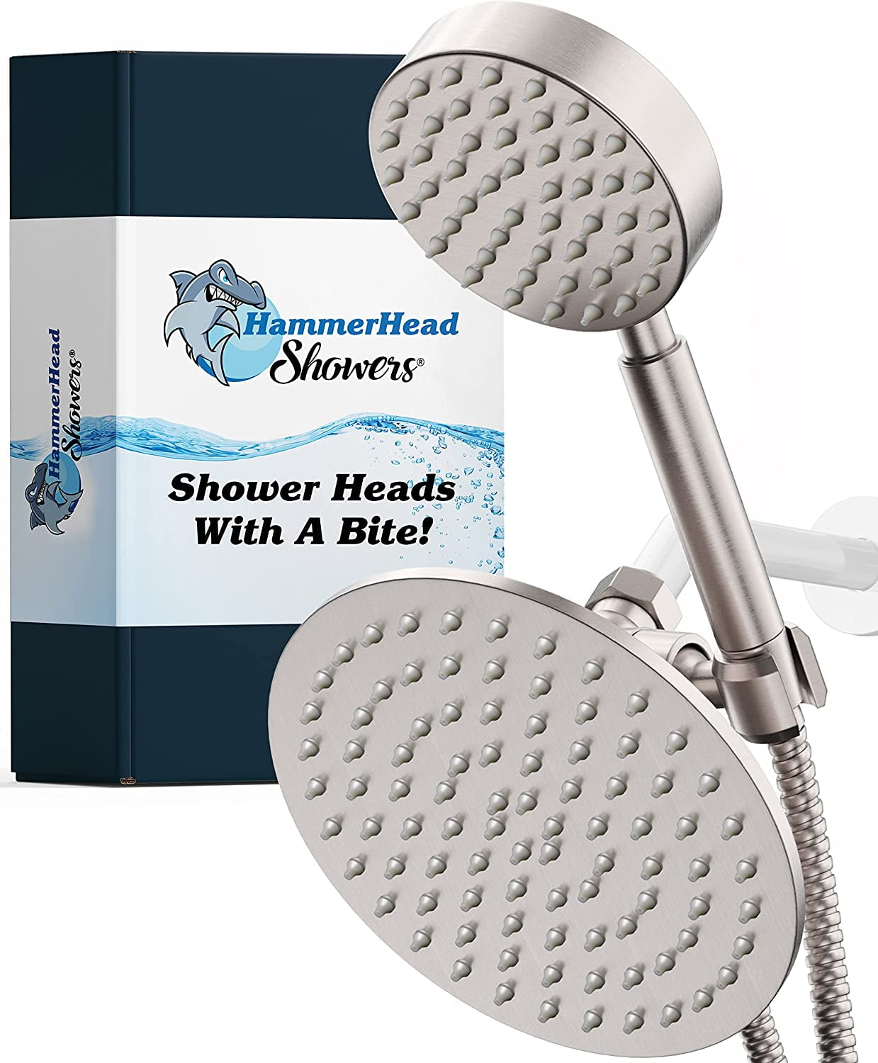 ALL METAL Dual Shower Head Combo – BRUSHED NICKEL - 8 Inch Rainfall ...
