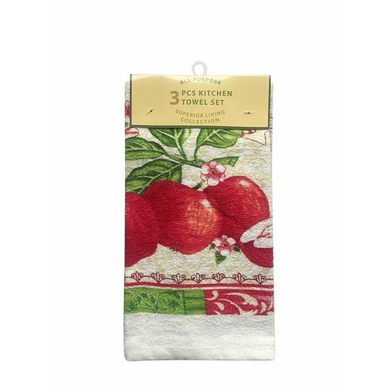 ALL PURPOSE 3 PCS KITCHEN TOWEL SET 2 PRINTED POLYCOTTON 1 SOLID MICROFIBER (#1)