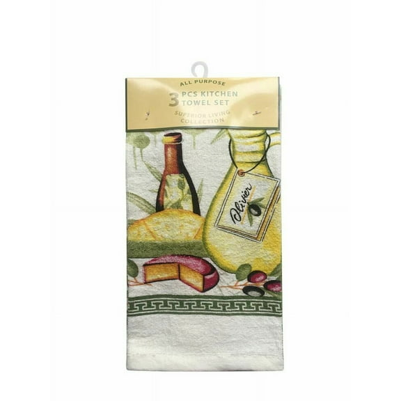 ALL PURPOSE 3 PCS KITCHEN TOWEL SET 2 PRINTED POLYCOTTON 1 SOLID MICROFIBER (#6)