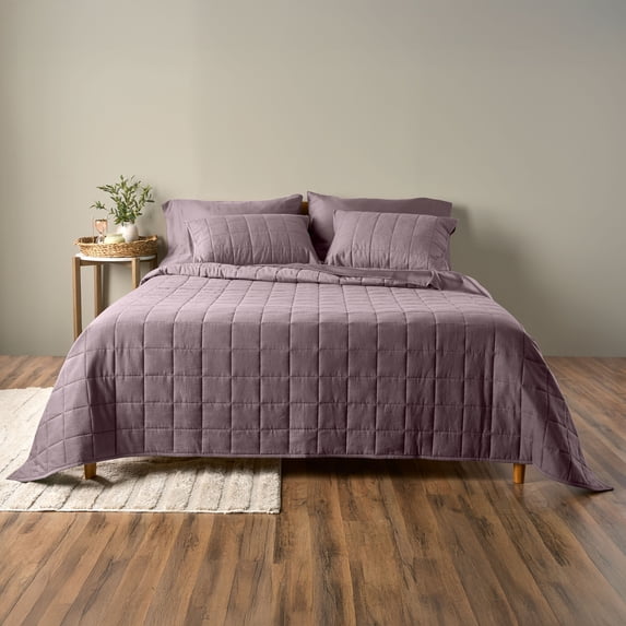 Allswell Cotton Linen Blend Quilt Set, Hazy Purple, King/California King