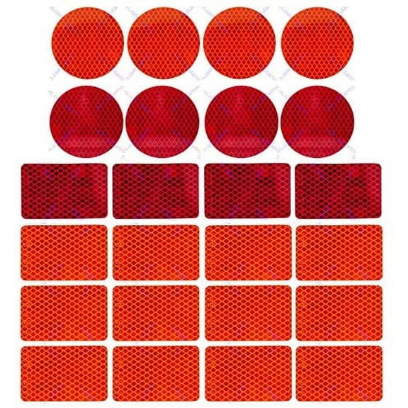 [ALL STAR TRUCK PARTS] (24 Decal Mix Pack) DOT-SAE Red & Amber 3 Inch Round / 2x3" Rectangle High Visibility Reflective Stick-On Prism Reflector | Trailer Camper RV Flatbed Fender Property Boat