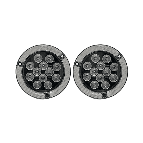 [ALL STAR TRUCK PARTS] 4" Inch Flange Surface Screw Mount Reflective Ring White 12 LED Round Reverse Backup Tail Trailer Truck Flatbed RV Camper Bus Boat Light Kit 3 Wire Pigtail Plug 12V (White, 2)