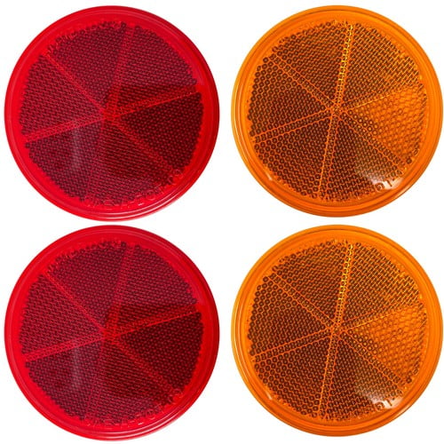 ALL STAR TRUCK PARTS Class A 3" Round Reflector Strong Stick-on 2x Red+ 2x Amber