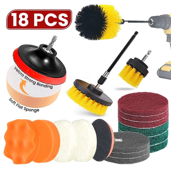 ALL4DETAIL 18PCS Car Polishing Pad Kit, Drill Brush Kit,cleaning brush set for Car Detailing, Bathroom, Kitchen Cleaning
