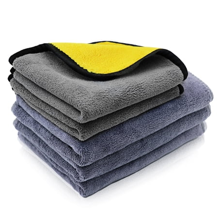ALL4DETAIL Microfiber Towel Set, Car Cleaning, Quick Drying, Grey & Yellow, 5 Count, 3 Pack