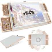 ALL4JIG 2-in-1 Tilting Rotating Jigsaw Puzzle Board Portable with 4 Drawers Lazy Susan Cover 1500 Pieces Wooden for Adults 25.2 x 34.2 Inch