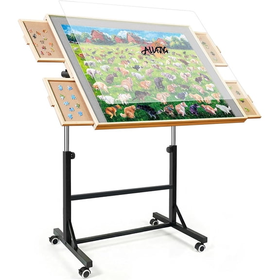 1500 Pieces Puzzle Table with Legs and Wheels, Wooden Jigsaw Puzzle Table with 4 Drawers & Cover, Upgraded Stability & Optimized Lightweight Design, Puzzles for Adults