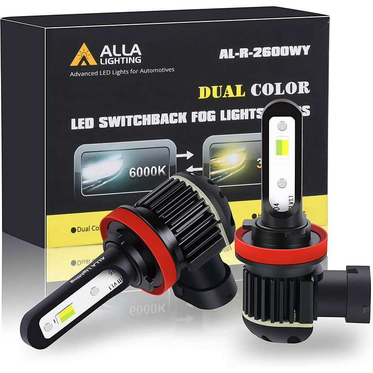 Dual-Color H16 H8 H11 LED Switchback Bulbs, 6K White/Yellow