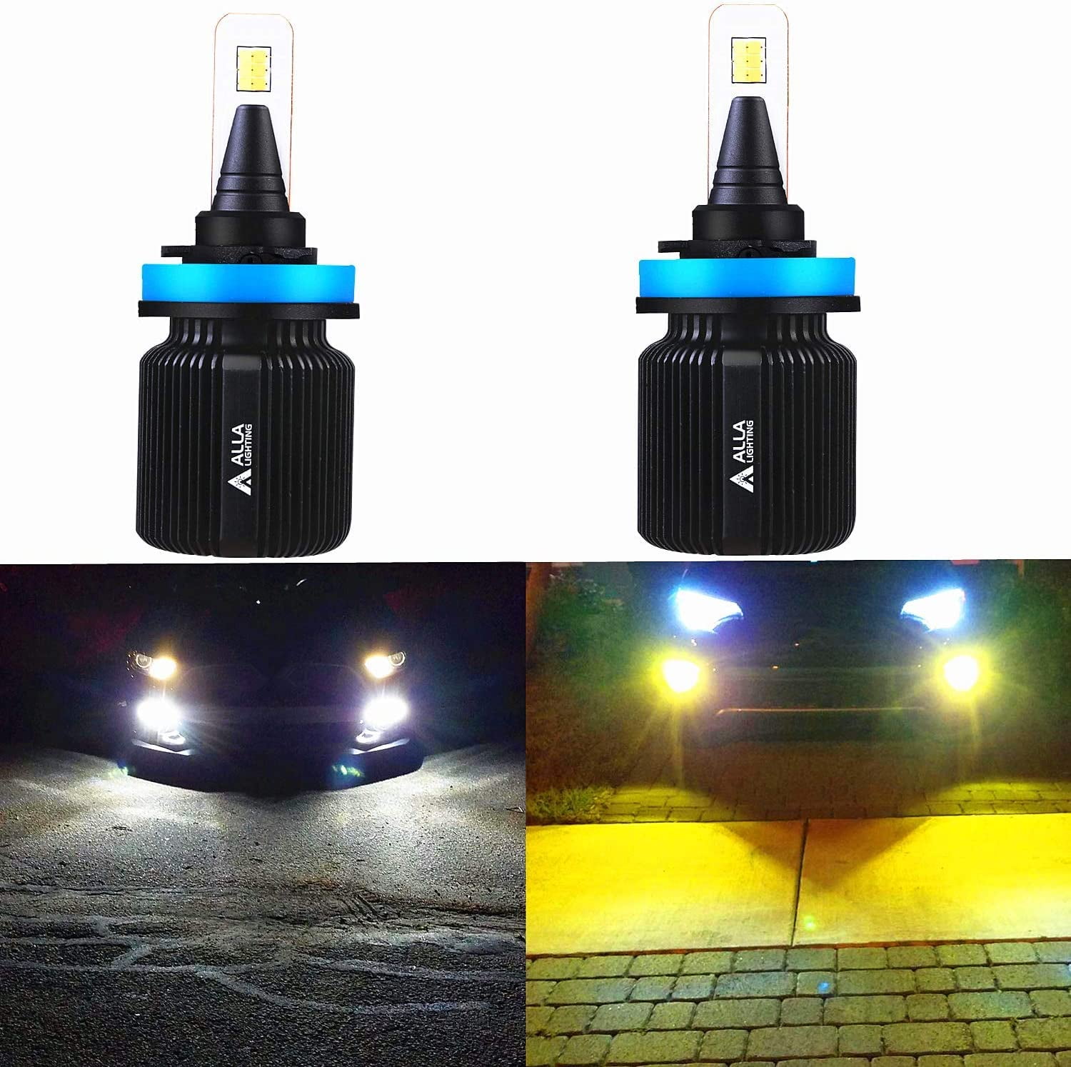 ALLA Lighting H8 H9 H11 LED Switchback Fog Lights High Beam,Low Beam Headlights Conversion Kits