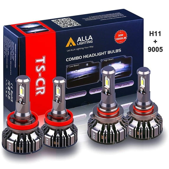 ALLA Lighting S-HCR H11 Low Beam HB3/9005 High Beam LED Bulbs Combo Kits Extreme Super Bright Headlights Replacement for Cars, Trucks, Xenon White (4 Packs, 2 Sets)