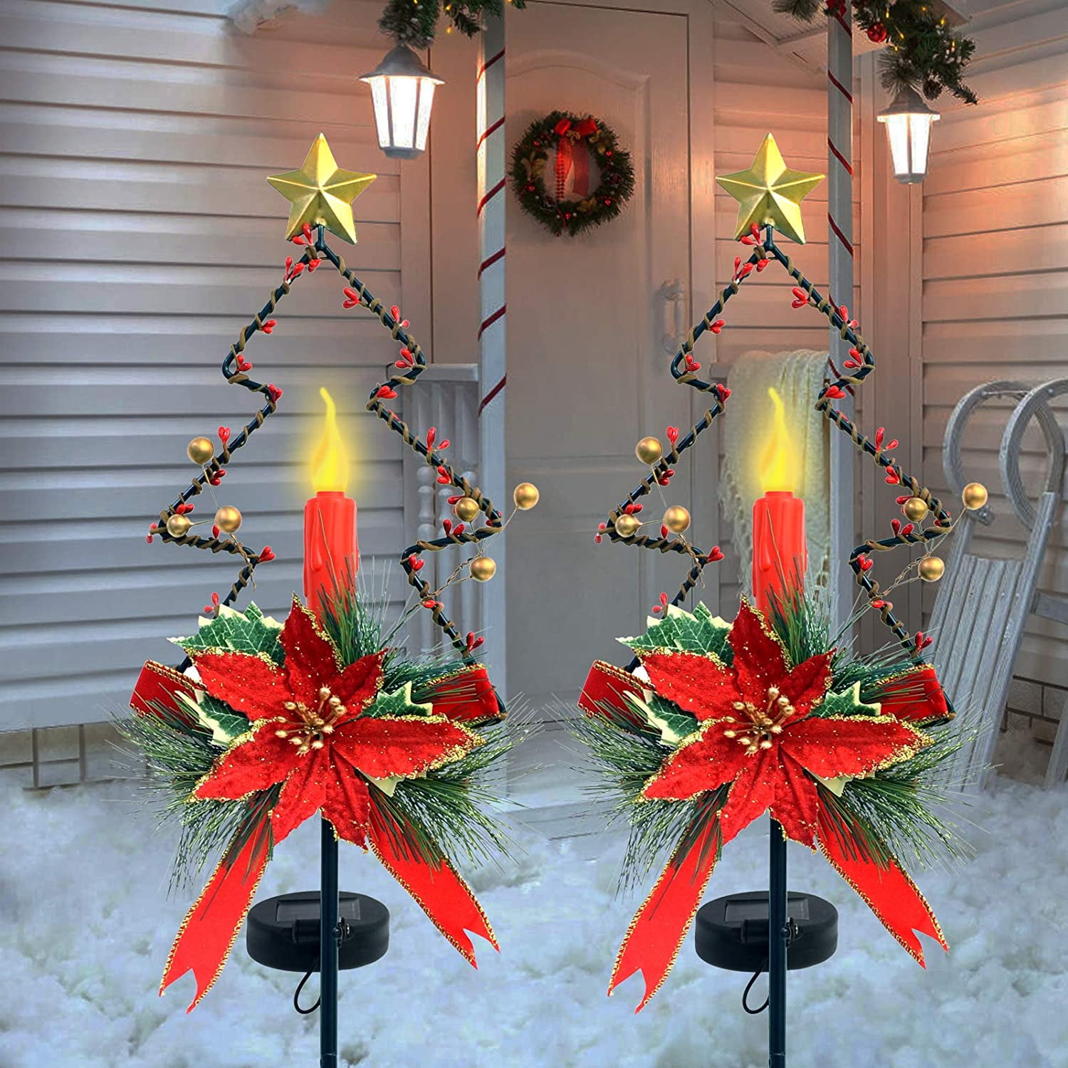 ALLADINBOX 32 Inches Solar Outdoor Decorations, Christmas Yard Stakes