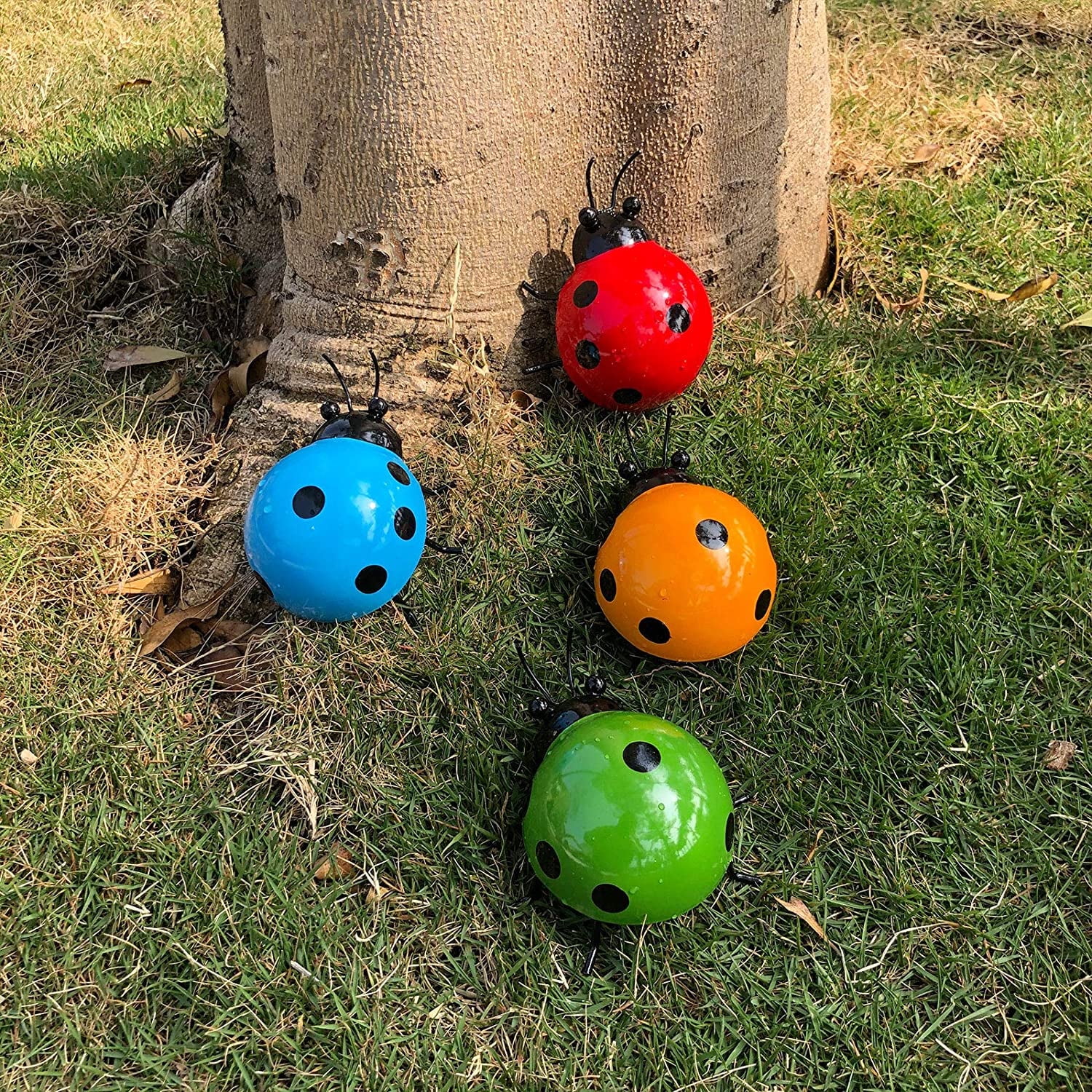 Vibrant 3.9-Inch Hand-Painted Metal Ladybug Wall Sculptures, Set of 4