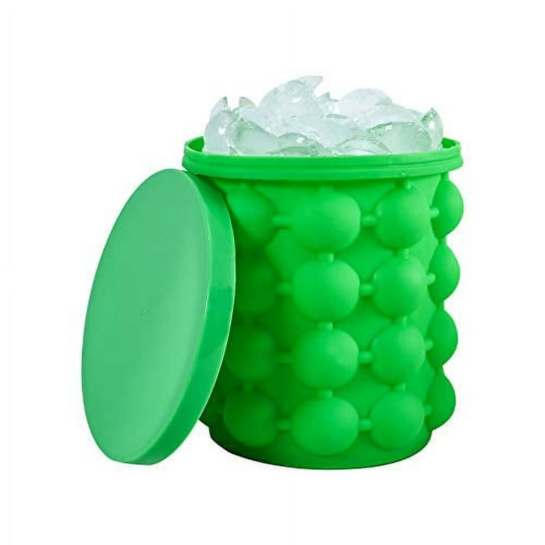 Alladinbox Ice Cube Mold Ice Trays, Large Silicone Ice Bucket, (2 in 1) Ice Cube Maker, Round,Portable (Green)
