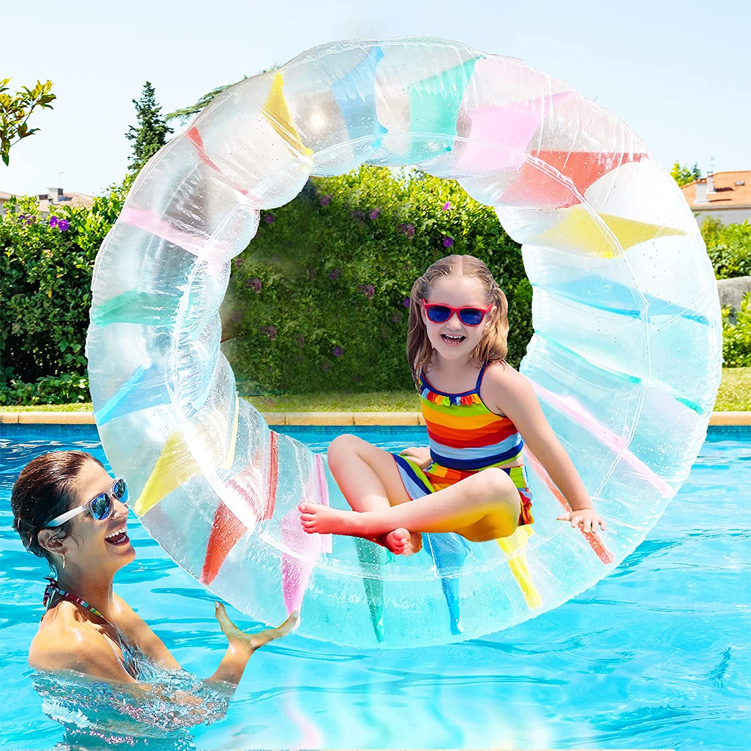 ALLADINBOX Inflatable Roller Float, 40" Colorful Water Wheel, Swimming Pool Rainbow Roller Toy for Kids and Adults Outdoors, Recommended Age 3 Years+