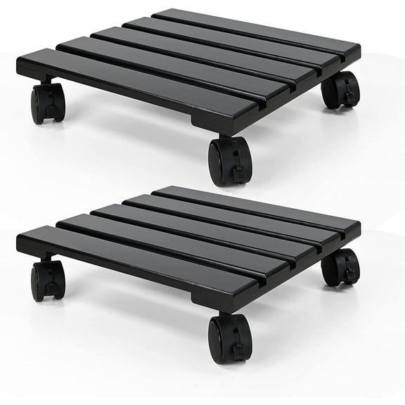ALLADINBOX Plant Caddy Wooden Heavy Duty 4 Wheels/Stand with Lockable Caster Square Shape Dolly Indoor/Outdoor Holds Up 150 Lbs, Charcoal, 2 Set(12 in)