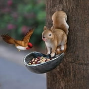 ALLADINBOX Squirrel Bird Feeders Outdoor Decor For Tree Unique Design Squirrel Standing on Shovel, Hanging Garden Statues, Wild Seed Birdfeeder Tree Hugger Sculpture, Whimsical Garden Decor