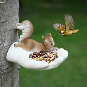 ALLADINBOX Squirrel Bird Feeders Outdoor Decor Unique Design Squirrel Lie on Hand, Hanging Garden Statues, Wild Seed Birdfeeder Tree Hugger Sculpture, Whimsical Garden Decor, Outdoor Yard Art