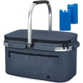 thumbnail image 1 of ALLCAMP Picnic Basket - 2 Ice Box Included 32L Insulated Cooler, Thickening Foldable Picnic Basket with Removable Baskets & Sewn-in Frame, Basket for House Warming Gifts New Home(Blue), 1 of 6