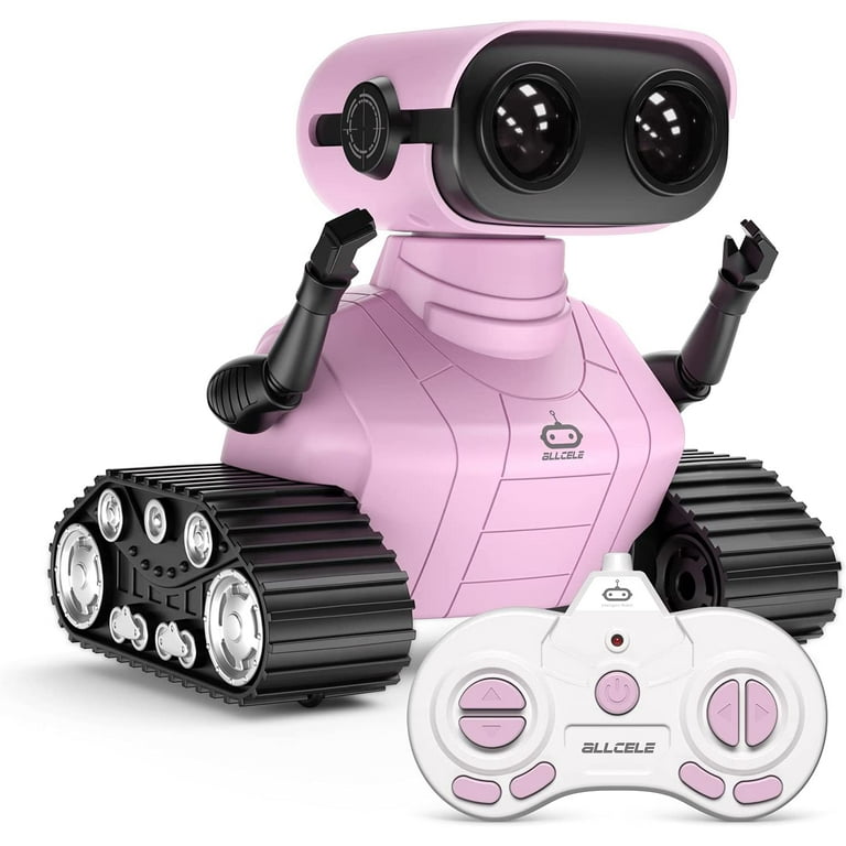 ALLCELE Girls Robot Toy, Rechargeable RC Robot for Kids, Remote Control Toy  with Music and LED Eyes, Gift for Children Age 3 Years and Up - Pink