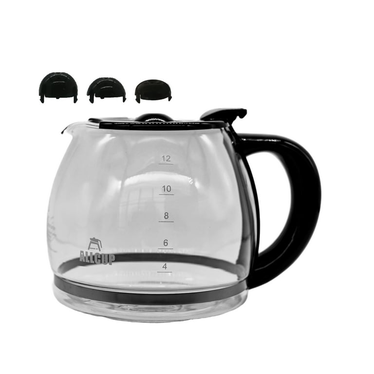 ALLCUP 12-CUP Glass Replacement Coffee Carafe Compatible with Mr. Coffee,  Black & Decker, Cuisinart and More, Black Close Handle