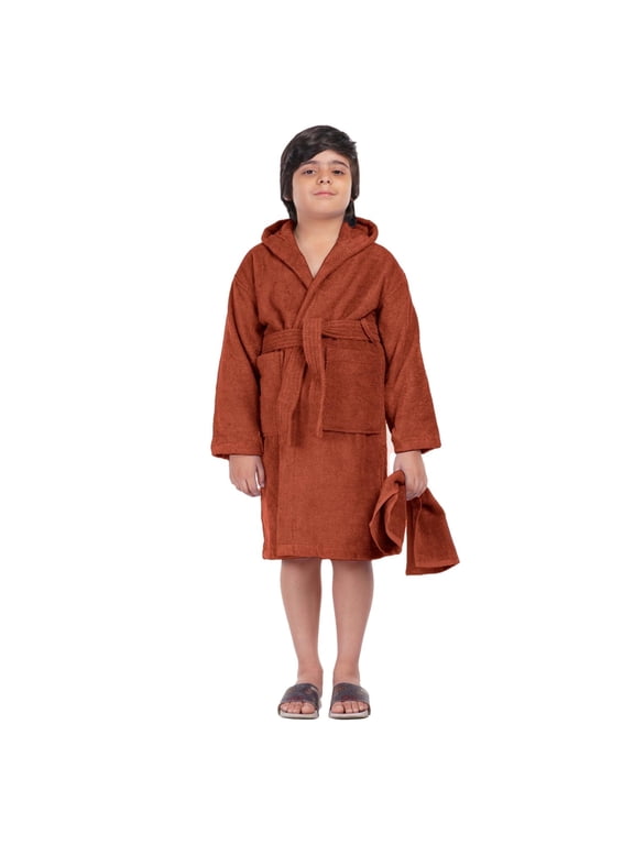 Allen & Mate Kids 100% Cotton Terry Hooded Towel Bathrobe with Pockets for Swim Beach and Pool, Ages 6-15 Boys & Girls
