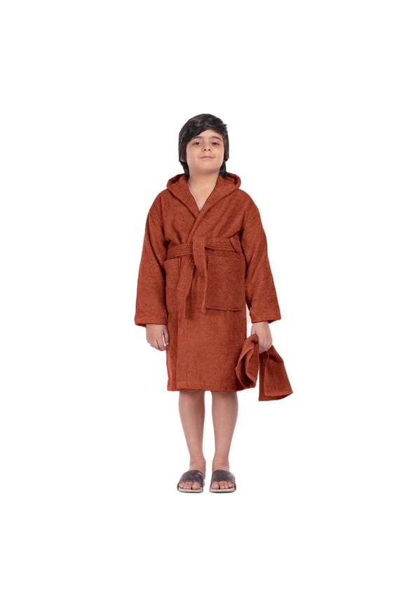 ALLEN & MATE 100% COTTON Hooded Kids Bathrobe – 380 GSM, Safety Certified, Soft Lightweight & Absorbent Robe for Boys & Girls