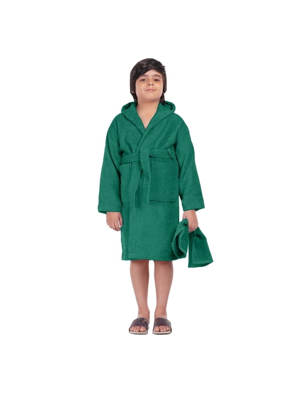 Allen & Mate Kids 100% Cotton Terry Hooded Towel Bathrobe with Pockets for Swim Beach and Pool, Ages 6-15 Boys & Girls