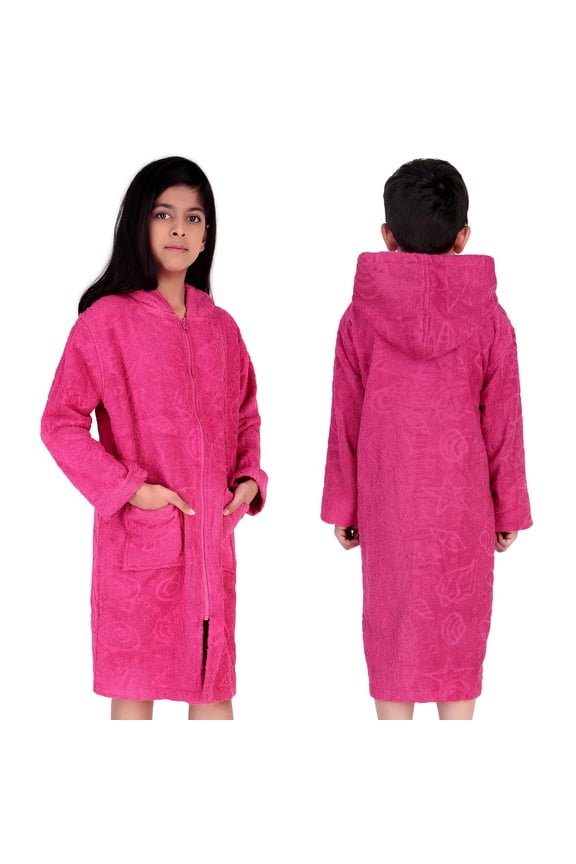 ALLEN & MATE 100% Cotton Hooded Kids Bathrobe with Zipper, 380 GSM Safety Certified Quick Dry Changing Robe for Boys & Girls