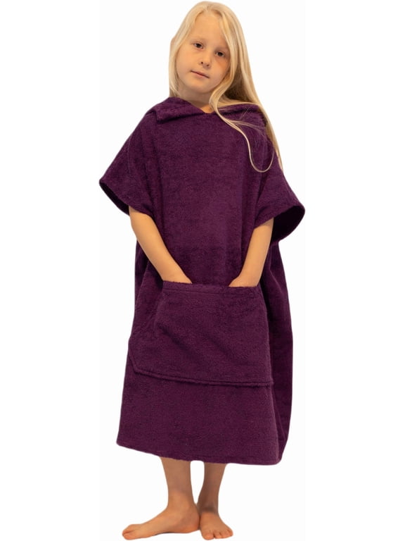 ALLEN & MATE 100% Cotton Kids Hooded Surf Poncho Changing Robe, Quick Absorbent Wearable Swim Towel Boys & Girls, 6-13 Years
