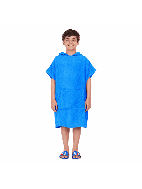 ALLEN & MATE 100% Cotton Kids Hooded Surf Poncho Changing Robe, Quick Absorbent Wearable Swim Towel Boys & Girls, 6-13 Years