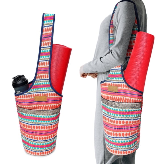 ALLEN & MATE 100% Cotton Unisex Yoga Mat Bag  Versatile Carrier with Mat Straps, Large Storage Pockets Fits Yoga & Pilates Mats (Orange Stripe)